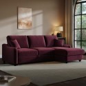 QNN001 Burgundy Velvet Right-Hand 4-Seater Corner Sofa Bed with Storage - Quinn