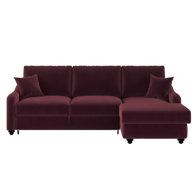 Burgundy Velvet Right-Hand 4-Seater Corner Sofa Bed with Storage - Quinn