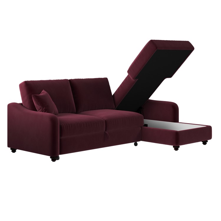 Burgundy Velvet Right-Hand 4-Seater Corner Sofa Bed with Storage - Quinn