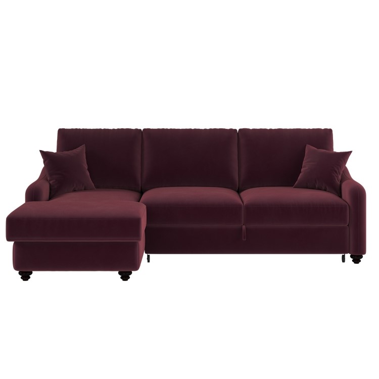 Burgundy Velvet Left-Hand 4-Seater Corner Sofa Bed with Storage - Quinn