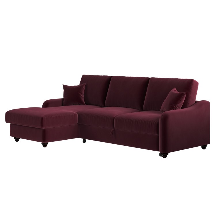 Burgundy Velvet Left-Hand 4-Seater Corner Sofa Bed with Storage - Quinn