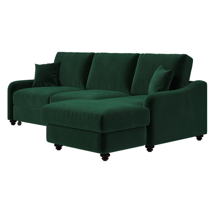 Dark Green Velvet Right Hand Corner Sofa Bed with Storage - Quinn