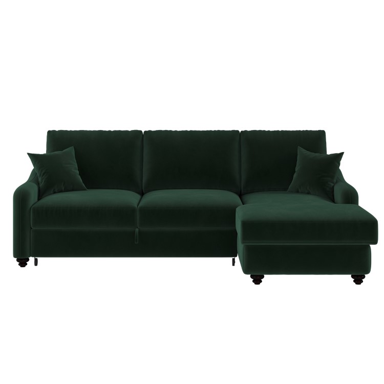 Dark Green Velvet Right Hand Corner Sofa Bed with Storage - Quinn