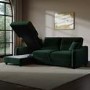 Dark Green Velvet Left Hand Corner Sofa Bed with Storage - Quinn