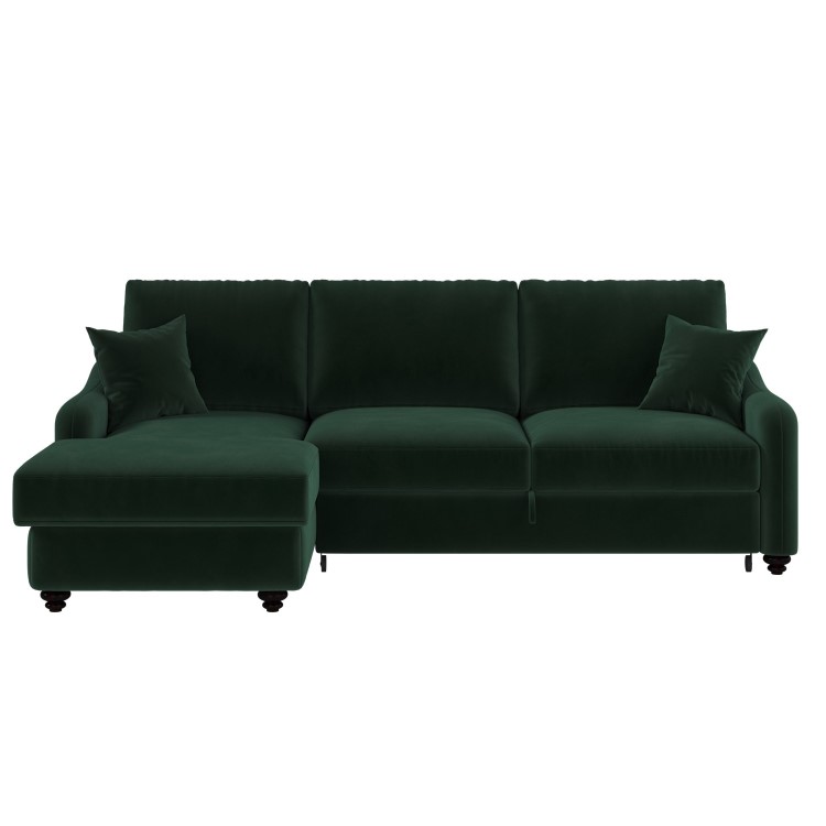 Dark Green Velvet Left Hand Corner Sofa Bed with Storage - Quinn