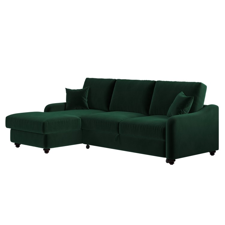 Dark Green Velvet Left Hand Corner Sofa Bed with Storage - Quinn