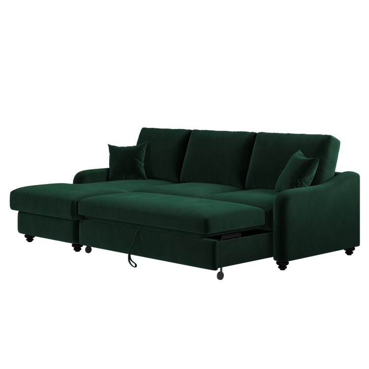 Dark Green Velvet Left Hand Corner Sofa Bed with Storage - Quinn