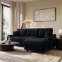4 Seater Pull-Out Chaise Corner Sofa Bed with Storage in Navy Chenille - Quinn