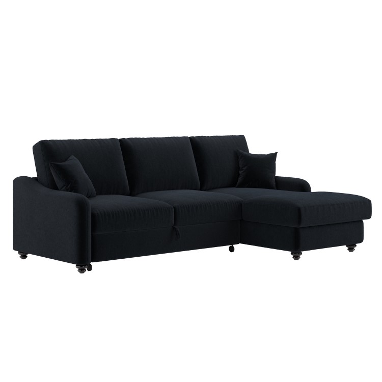 4 Seater Pull-Out Chaise Corner Sofa Bed with Storage in Navy Chenille - Quinn