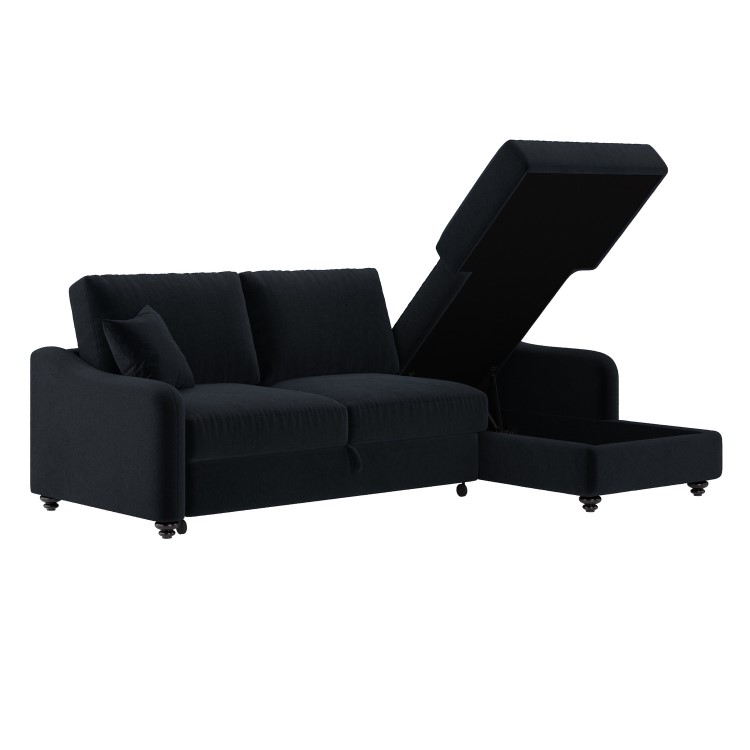 4 Seater Pull-Out Chaise Corner Sofa Bed with Storage in Navy Chenille - Quinn