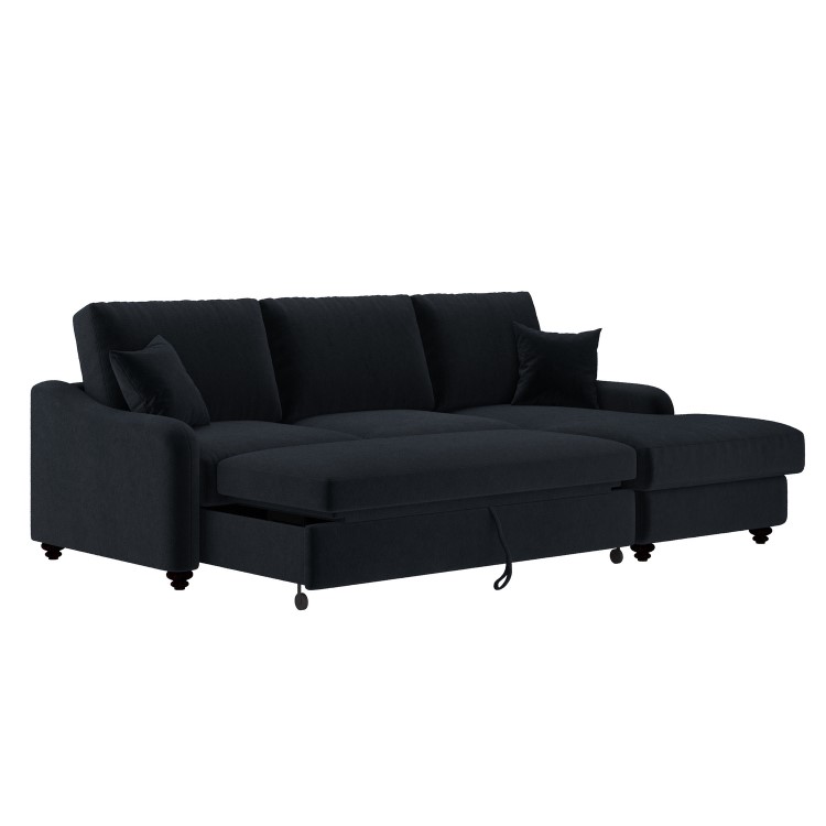 4 Seater Pull-Out Chaise Corner Sofa Bed with Storage in Navy Chenille - Quinn