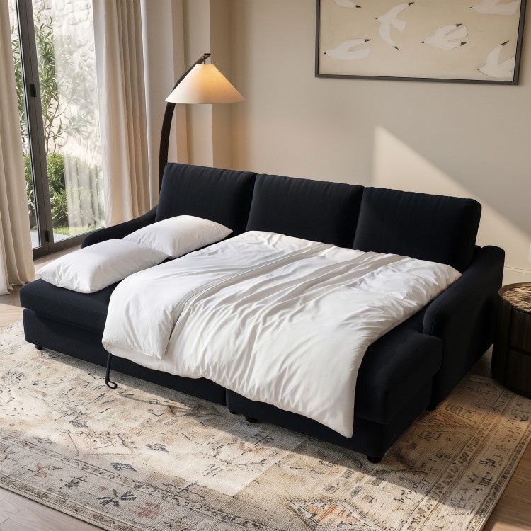 4 Seater Pull-Out Chaise Corner Sofa Bed with Storage in Navy Chenille - Quinn