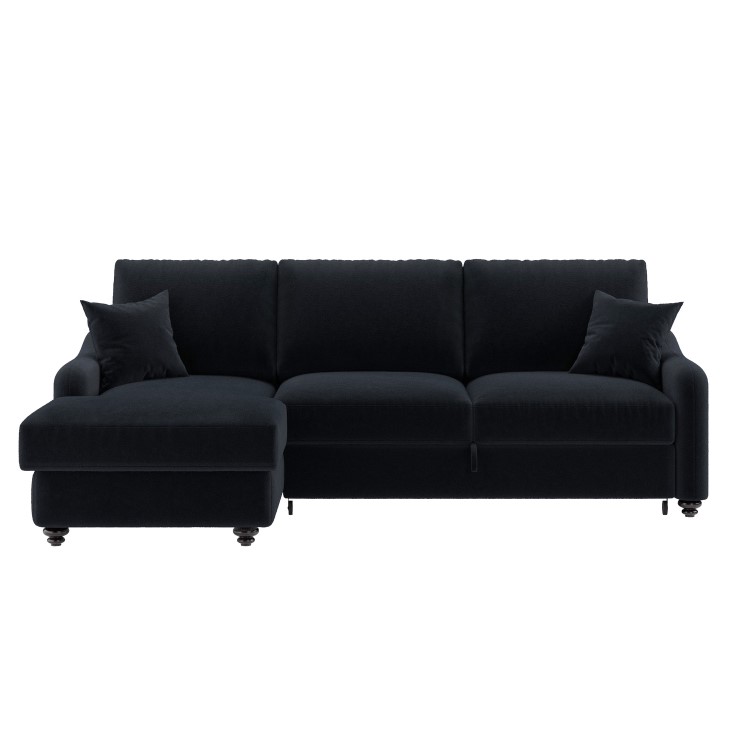 4 Seater Pull-Out Chaise Corner Sofa Bed with Storage in Navy Chenille - Quinn