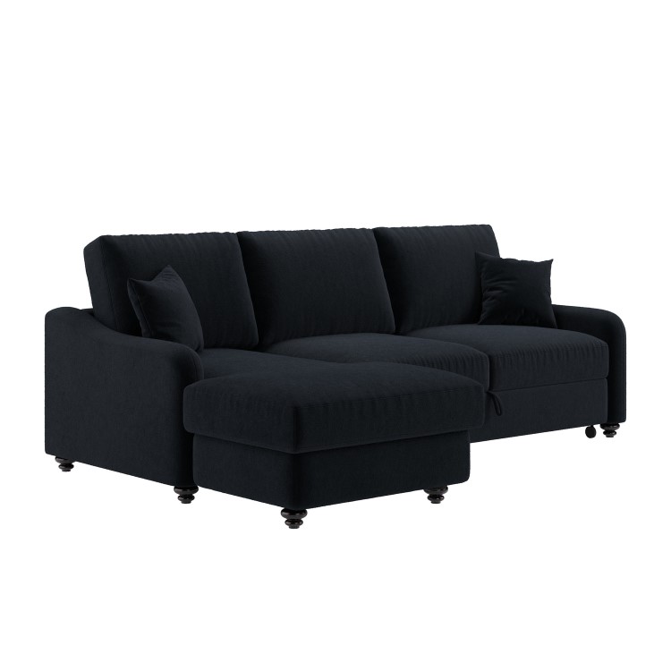 4 Seater Pull-Out Chaise Corner Sofa Bed with Storage in Navy Chenille - Quinn