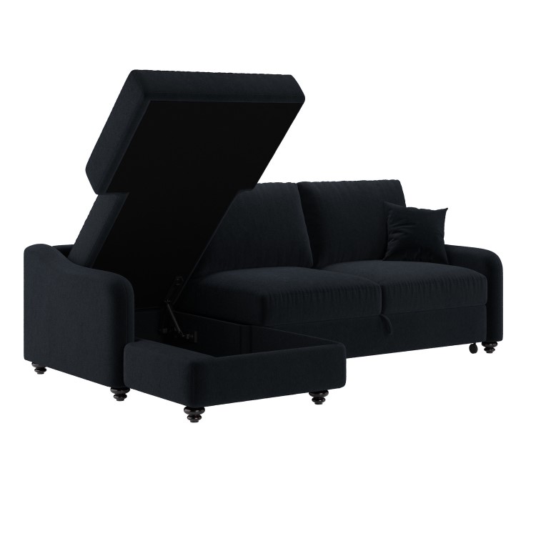4 Seater Pull-Out Chaise Corner Sofa Bed with Storage in Navy Chenille - Quinn