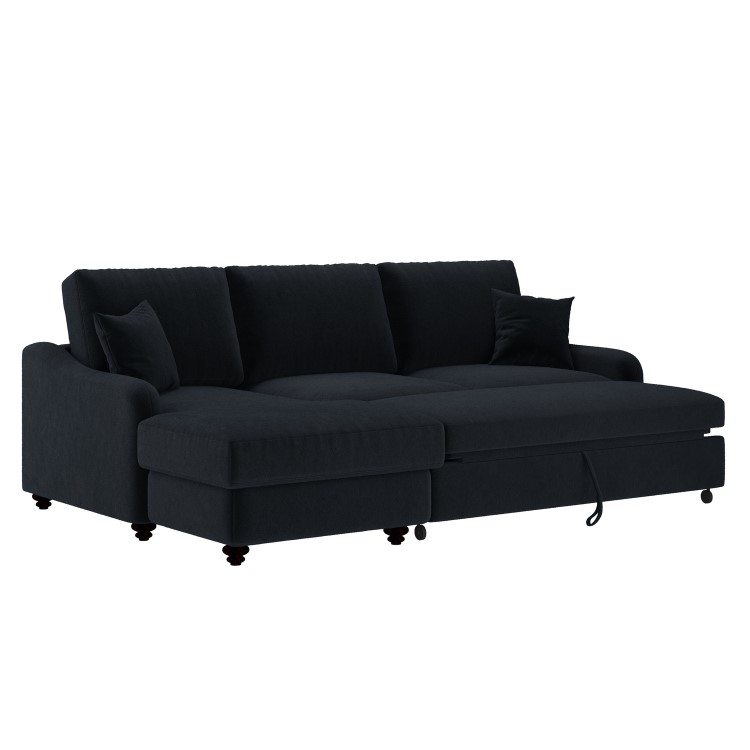4 Seater Pull-Out Chaise Corner Sofa Bed with Storage in Navy Chenille - Quinn