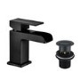 GRADE A1 - Black Waterfall Mono Basin Mixer Tap With Waste - Quadra