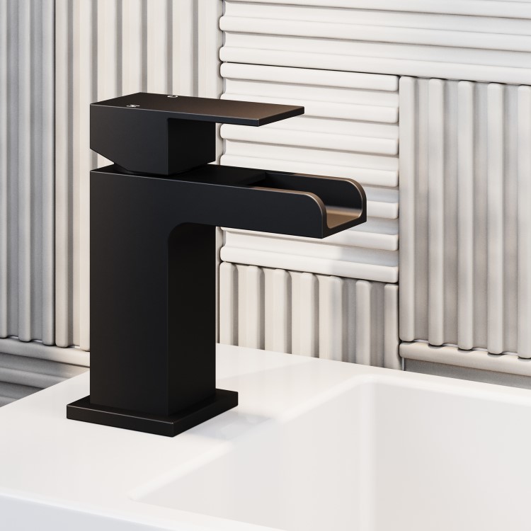 Black Waterfall Cloakroom Mono Basin Mixer Tap - Quadra
