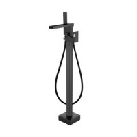 GRADE A1 - Matt Black Waterfall Freestanding Bath Shower Mixer Tap - Quadra