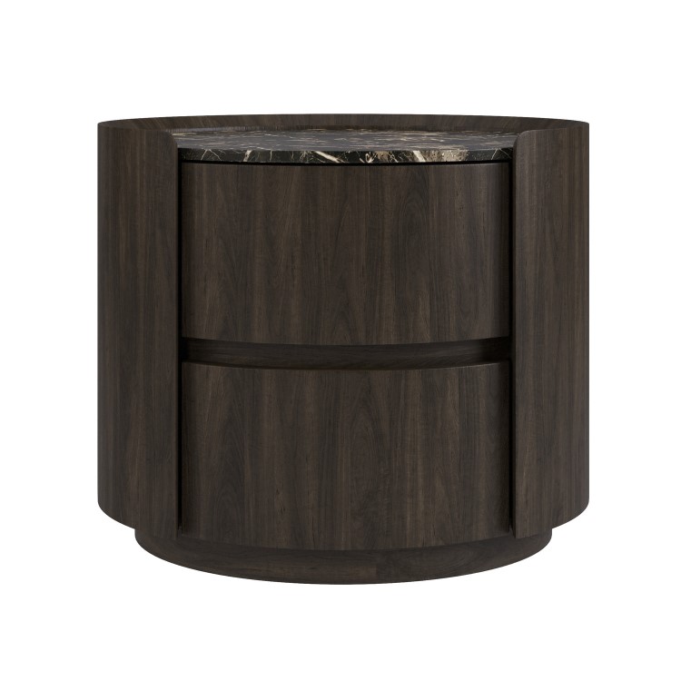 Walnut and Marble-Effect 2 Drawer Bedside Table - Raffaele