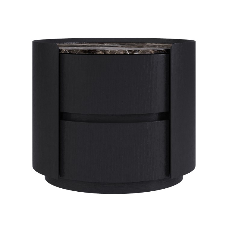 Black and Marble-Effect 2 Drawer Bedside Table - Raffaele