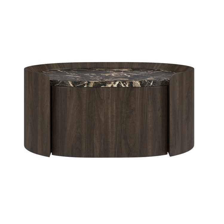 Walnut and Marble-Effect 1 Drawer Floating Bedside Table - Raffaele
