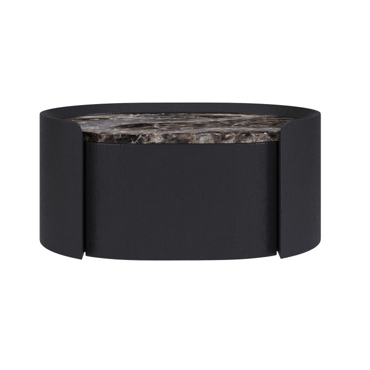 Black and Marble-Effect 1 Drawer Floating Bedside Table - Raffaele