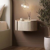 Light Wood and Marble-Effect 1 Drawer Floating Bedside Table - Raffaele