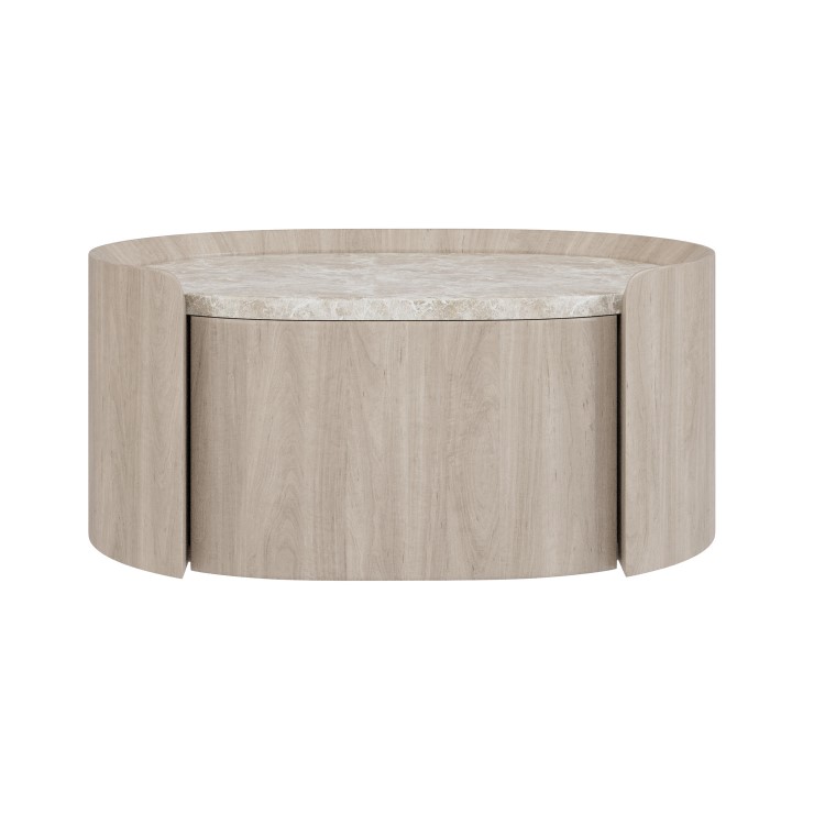 Light Wood and Marble-Effect 1 Drawer Floating Bedside Table - Raffaele
