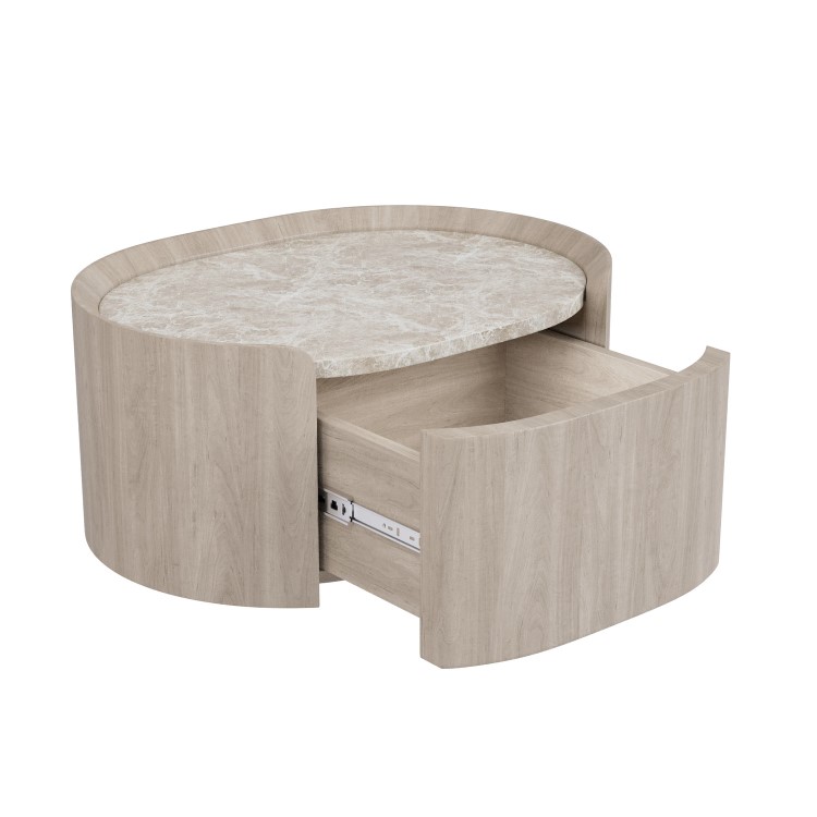 Light Wood and Marble-Effect 1 Drawer Floating Bedside Table - Raffaele