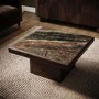 Large Mango Wood and Green Marble Square Coffee Table - Rana