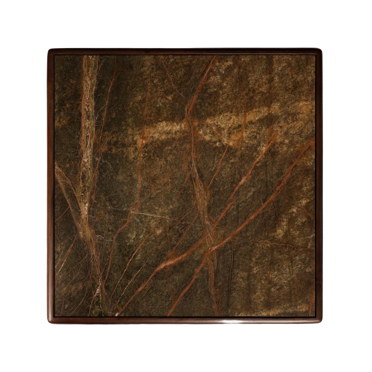 Large Mango Wood and Green Marble Square Coffee Table - Rana