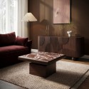 RAN002 Large Mango Wood and Red Marble Square Coffee Table - Rana