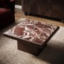 Large Mango Wood and Red Marble Square Coffee Table - Rana