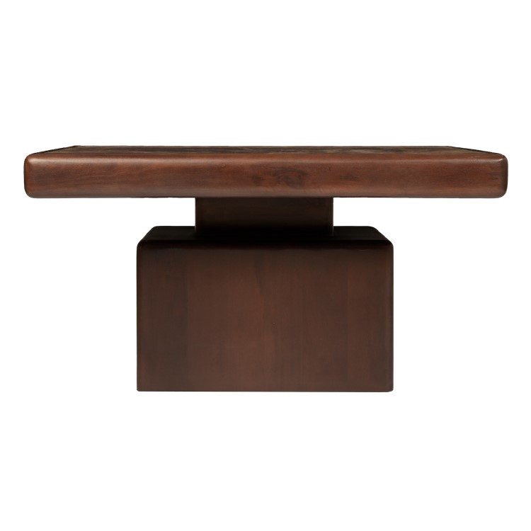 Large Mango Wood and Red Marble Square Coffee Table - Rana