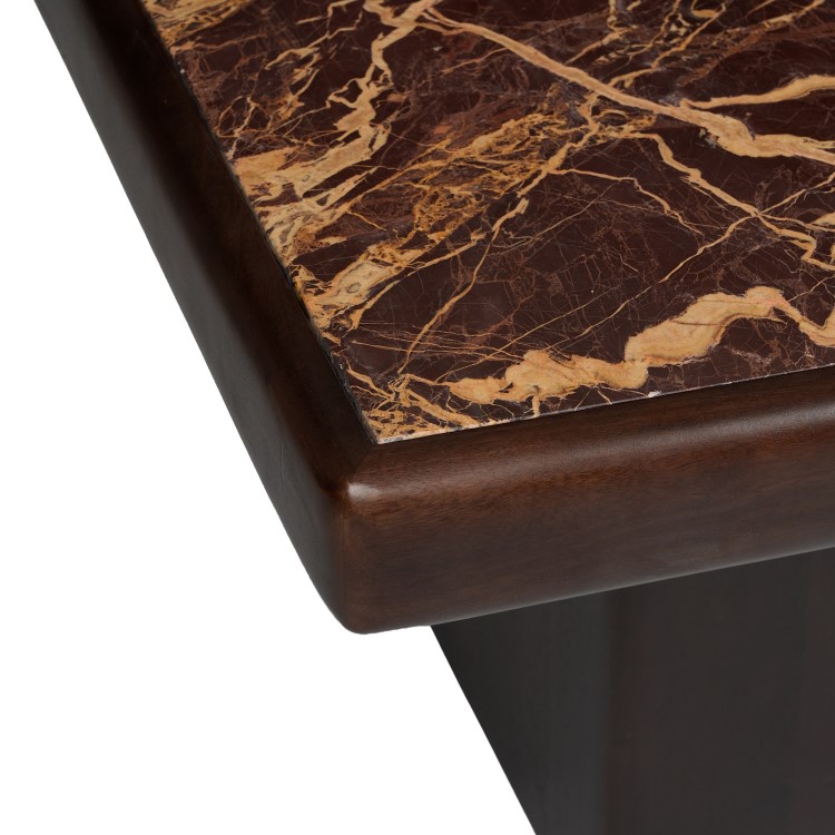Large Mango Wood and Red Marble Square Coffee Table - Rana