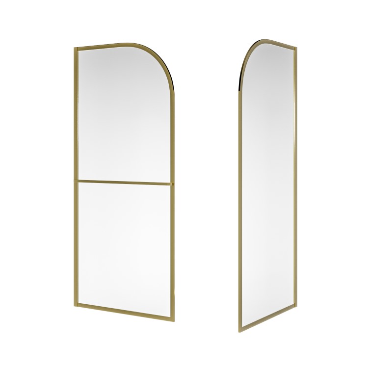 1000mm Brushed Brass Curved Glass Shower Screen for Wet Room & Walk In Shower - Raya