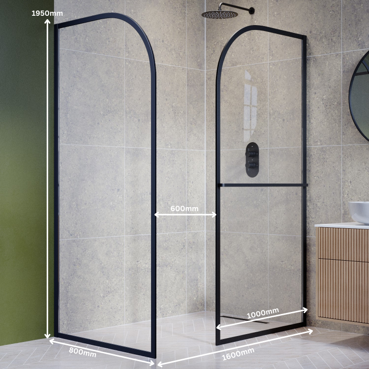900mm Black Curved Glass Shower Screen for Wet Room & Walk In Shower - Raya