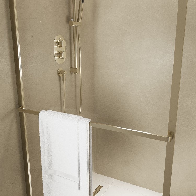 900mm Brushed Brass Curved Glass Shower Screen for Wet Room & Walk In Shower - Raya