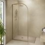 900mm Brushed Brass Curved Glass Shower Screen for Wet Room & Walk In Shower - Raya