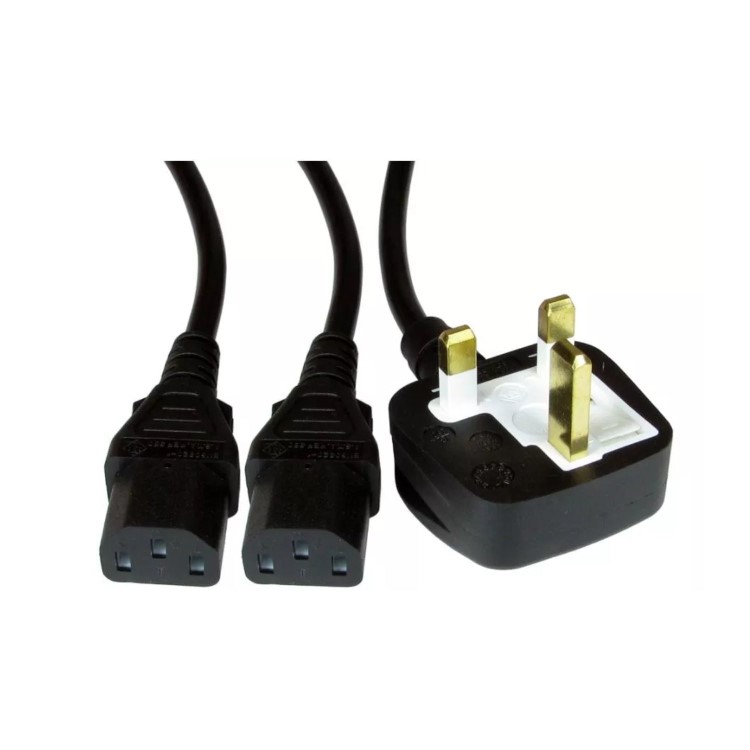 OEM 2 Meter UK To 2x C13 Mains Splitter Black Cable
