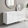 Large White High Gloss Sideboard with Drawers - Rochelle
