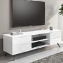 Wide White Gloss TV Stand with Storage - TV's up to 77" - Rochelle