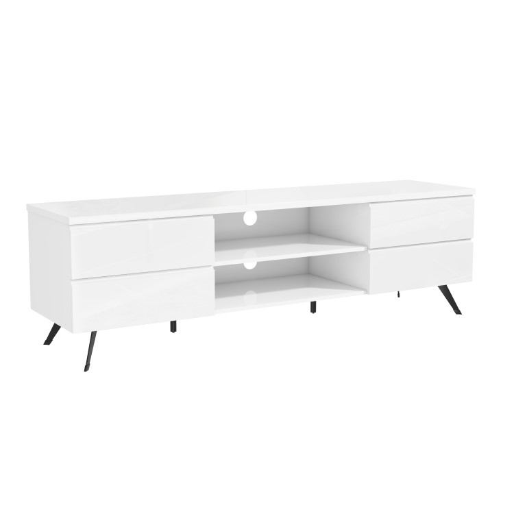 Wide White Gloss TV Stand with Storage - TV's up to 77" - Rochelle