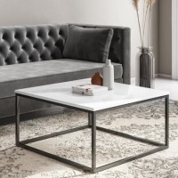 Small Square White Gloss Coffee Table with Black Metal Legs - Rochelle