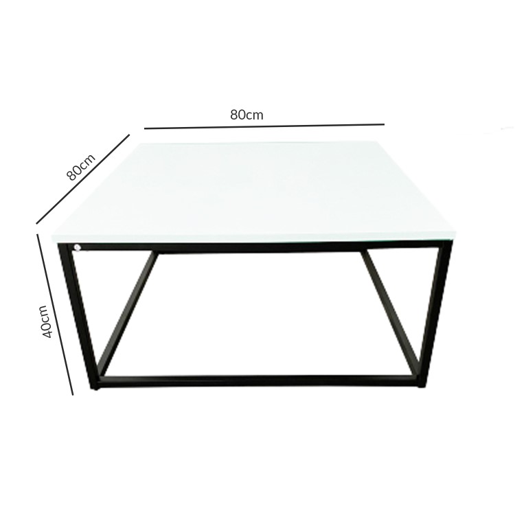 Small Square White Gloss Coffee Table with Black Metal Legs - Rochelle