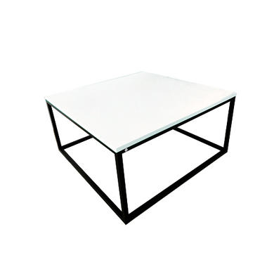 Small Square White Gloss Coffee Table with Black Metal Legs - Rochelle