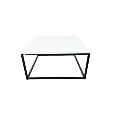 Small Square White Gloss Coffee Table with Black Metal Legs - Rochelle