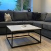 Small Square White Gloss Coffee Table with Black Metal Legs - Rochelle