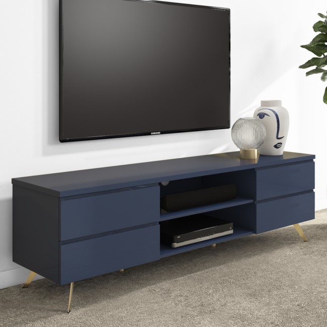 Wide Blue TV Stand with Storage - TV's up to 77" - Rochelle